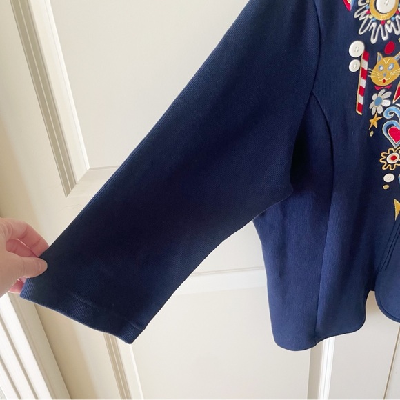 Bob Mackie Wearable Art Jubilation Cat Heart Flower Folk Art Embroidered Jacket - Picture 6 of 10